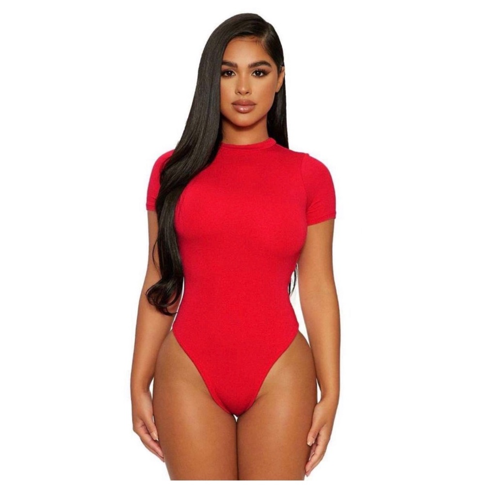 Naked wardrobe red tee shirt bodysuit double layered ultra stretch new w tags